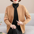 Embroidered Wool Cardigan for Middle-Aged Women
