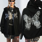 Women's Hooded Zipper Butterfly Alphabet Sweater