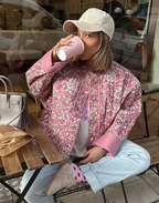 Floral Print Summer Outfit with Collared Jacket (One Piece)