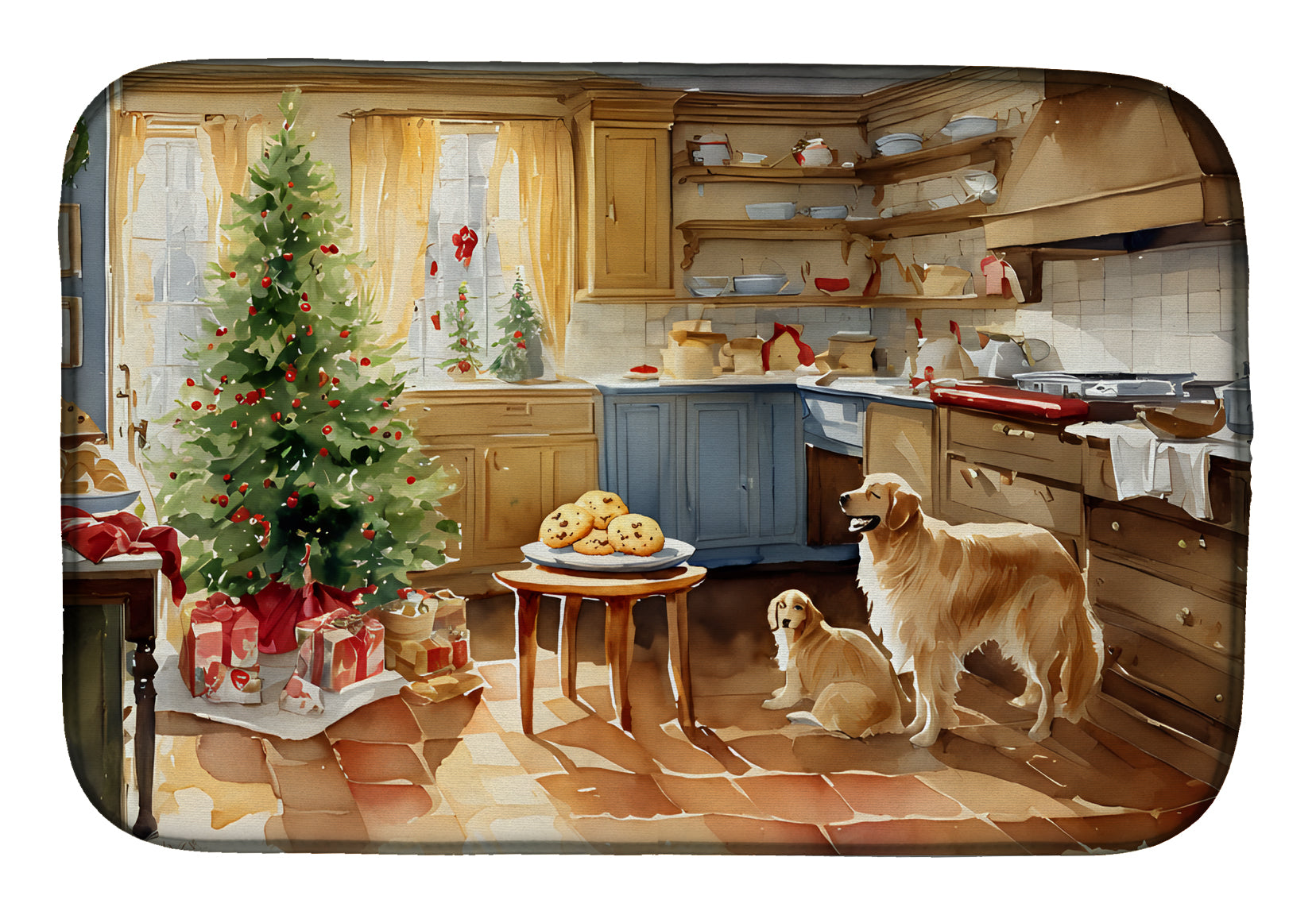 Golden Retriever Christmas Cookies Dish Drying Mat