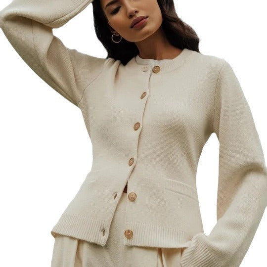 Women's Knitted Cardigan Sweater with Waist Design