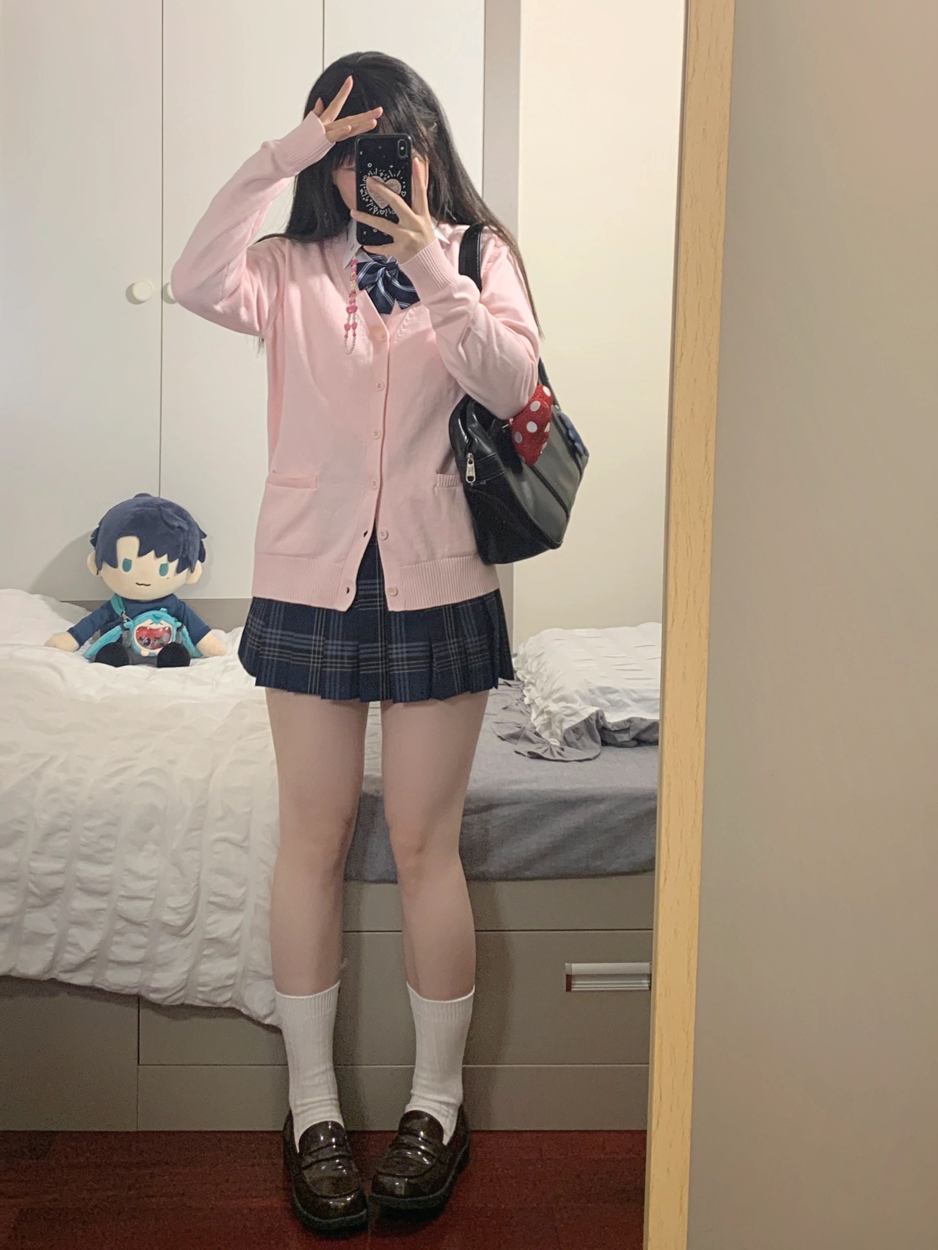Cute Knitted Cardigan - Pink Blue Black JK Style
