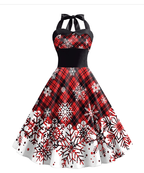 Women's High Waist Dress with Christmas Snowflake Print