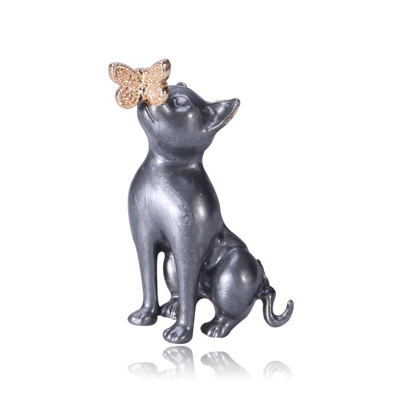 Cartoon Dog and Butterfly Brooch