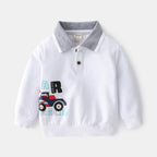 Cute Cartoon Print Boys' Lapel Sweater