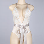 Lace Bodysuit with Open Back and Deep V Neck