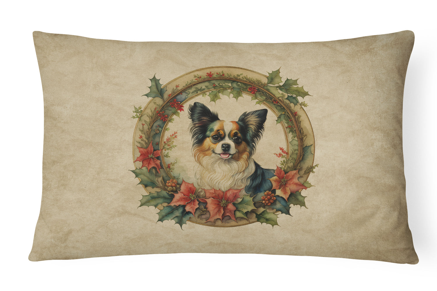 Papillon Christmas Flowers Throw Pillow