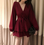 Vintage Red Chiffon Dress with Waist Detail
