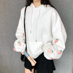 Embroidered Strawberry Fleece Hoodie for Girls | Streetwear