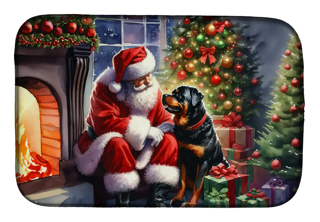 Rottweiler and Santa Claus Dish Drying Mat