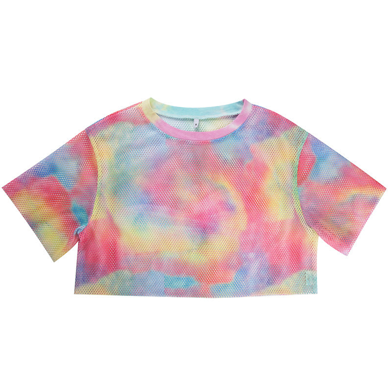 Fashionable Rainbow Sheer Crop Top for Women