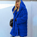 Solid Color Loose Plush Hooded Faux Fur Coat