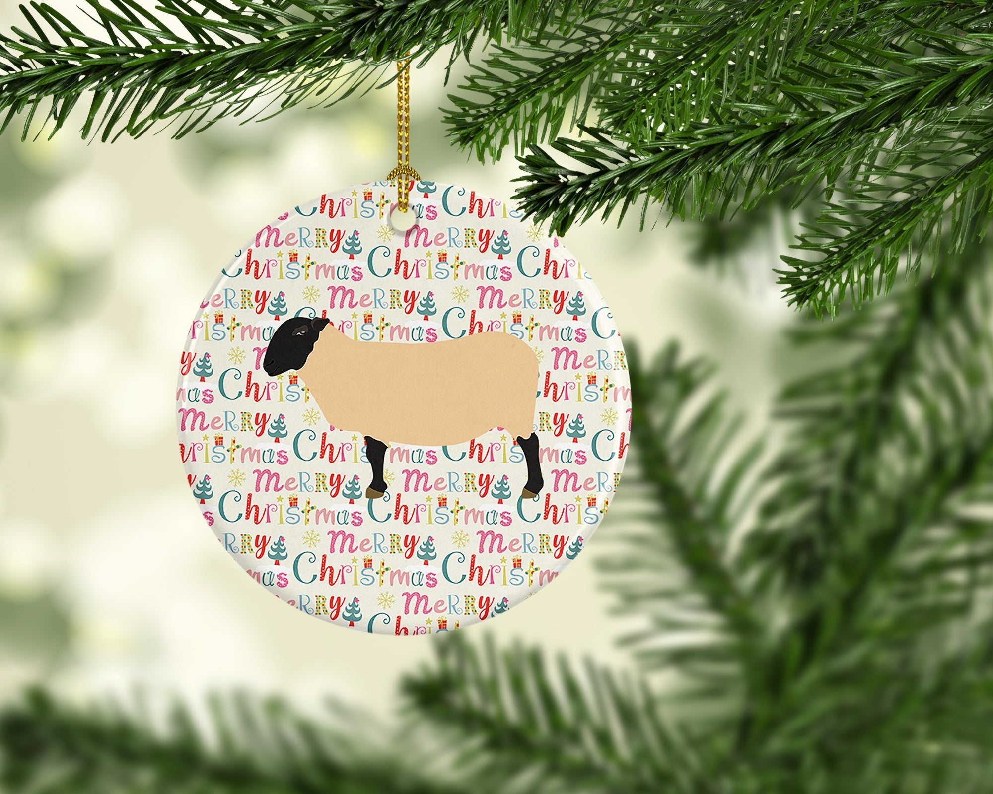 Suffolk Sheep Christmas Ceramic Ornament