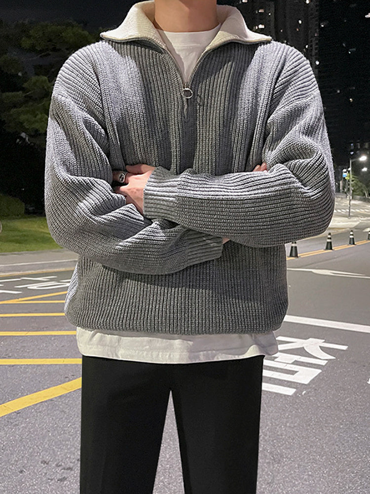 MRCYC Half High Neck Zipper Knit Sweater