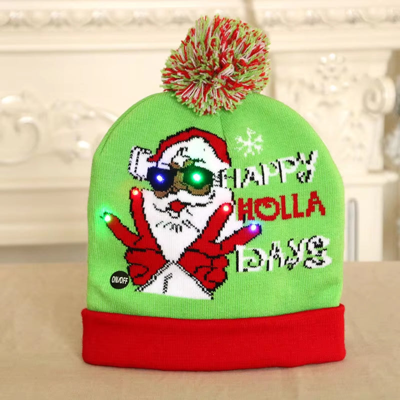 New Style! LED Christmas Hat Beanie Light up Illuminate Warm Hat 48 Patterns New Year Snowman Sweater Hat Christmas Decorations | Embroidered Cap