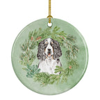 English Springer Spaniel Tricolor Christmas Wreath Ceramic Ornament