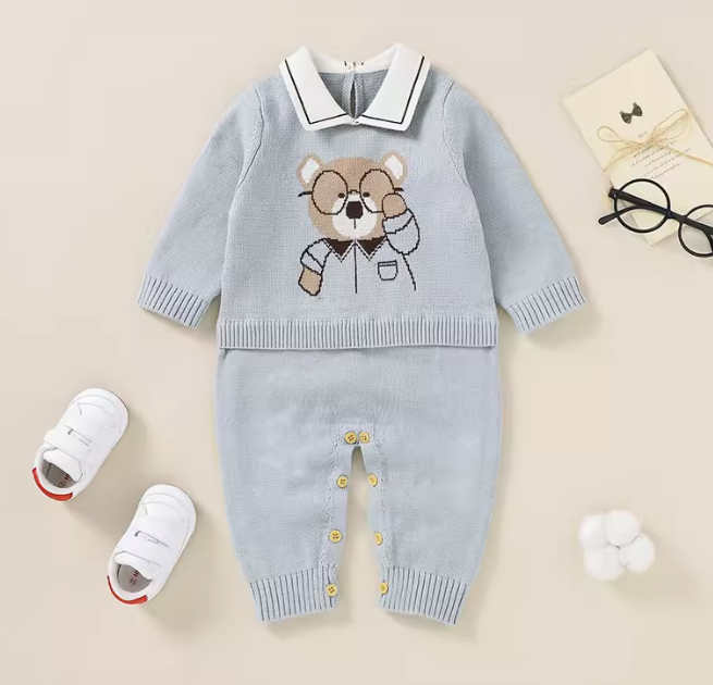 Embroidered Knit Baby Romper Licarte L23 (One Set)