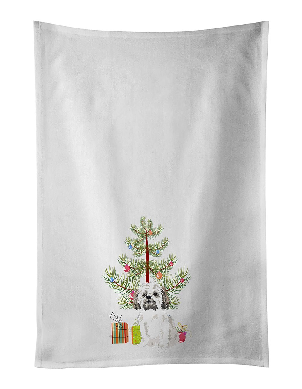 Shih-Tzu Silver Gold and White #1 Christmas Kitchen Towel Set of 2