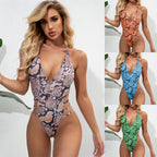 Snake Print Bikini Swimsuit with Backless Design