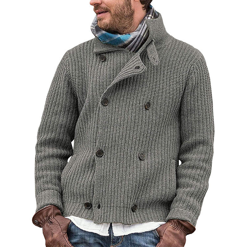 Solid Color Double Breasted Knitted Sweater