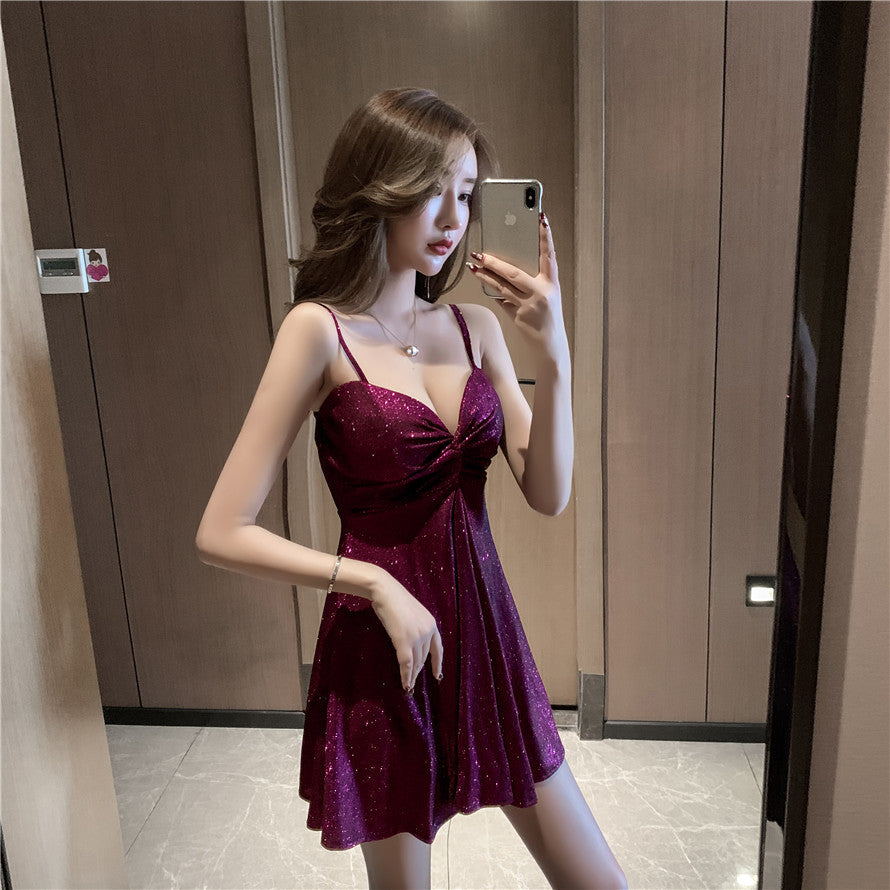 Sexy Low-Cut Sequin Dress with Spaghetti Straps