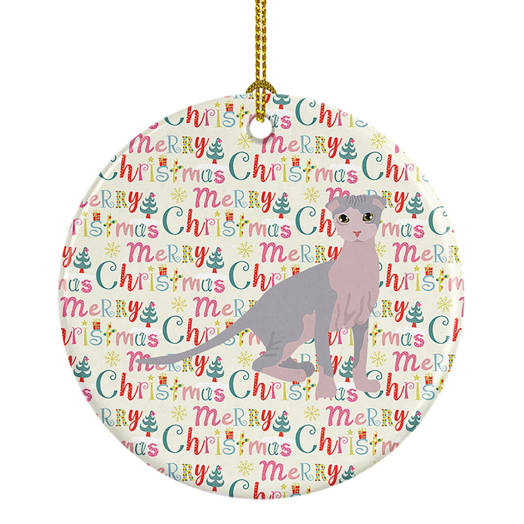 Ukrainian Levkoy Cat Christmas Ceramic Ornament