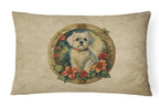 Maltese Christmas Flowers Throw Pillow