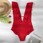 Ruffled Bikini and Backless One-Piece Swimsuit