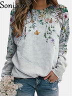 Women's Floral Print Crew Neck Sweatshirt - Fall 2023 | Streetwear
