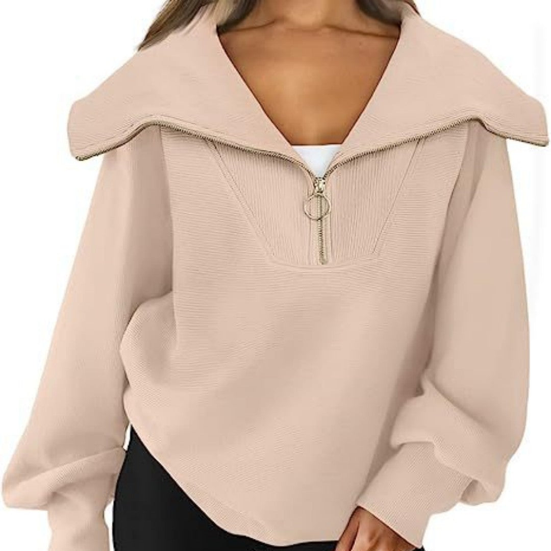 Oversized Women's Half-Zipper Pullover Sweater | Streetwear