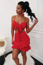 Women's Tie-Front Crop Top and Ruffle Swim Skirt Set