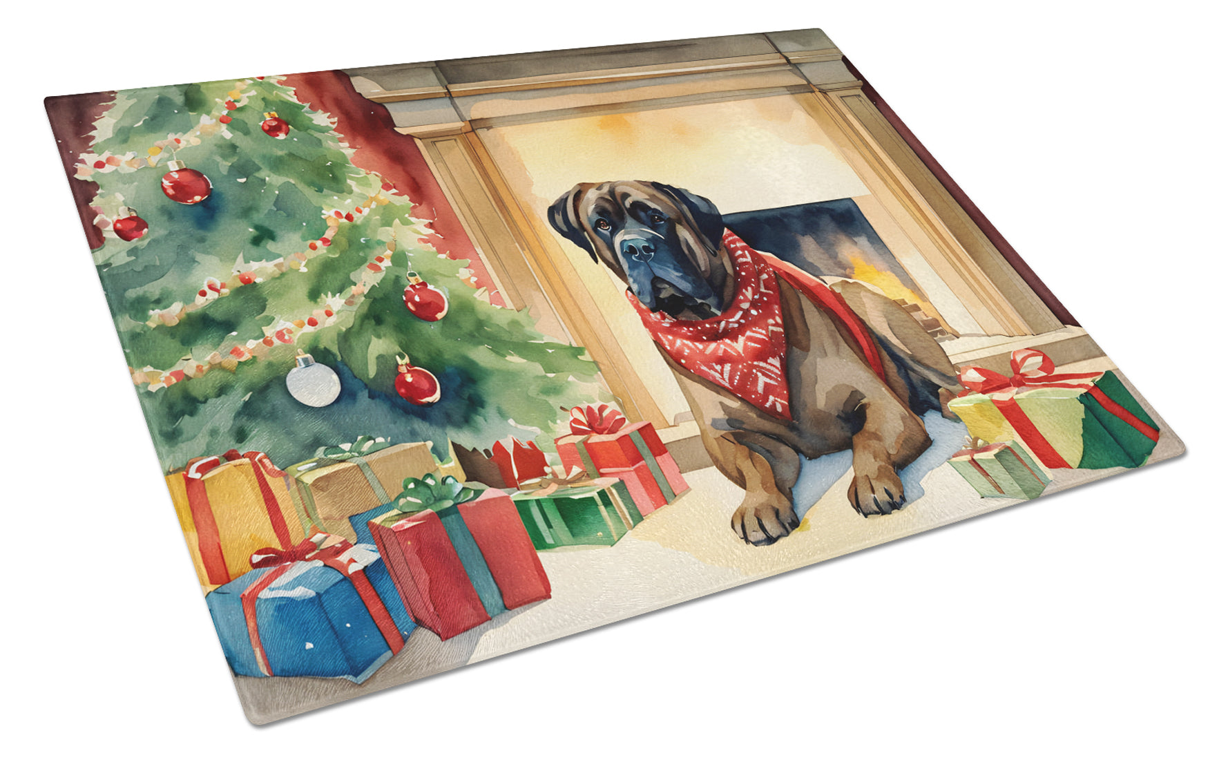 Bullmastiff Cozy Christmas Glass Cutting Board