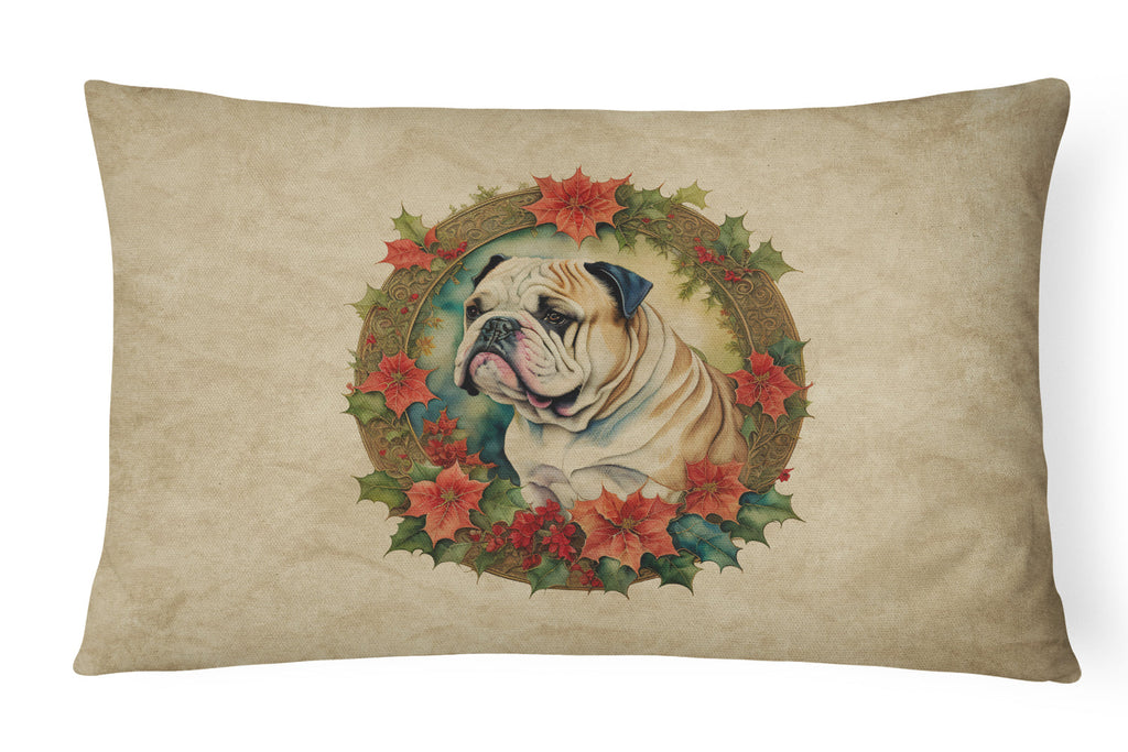 English Bulldog Christmas Flowers Throw Pillow