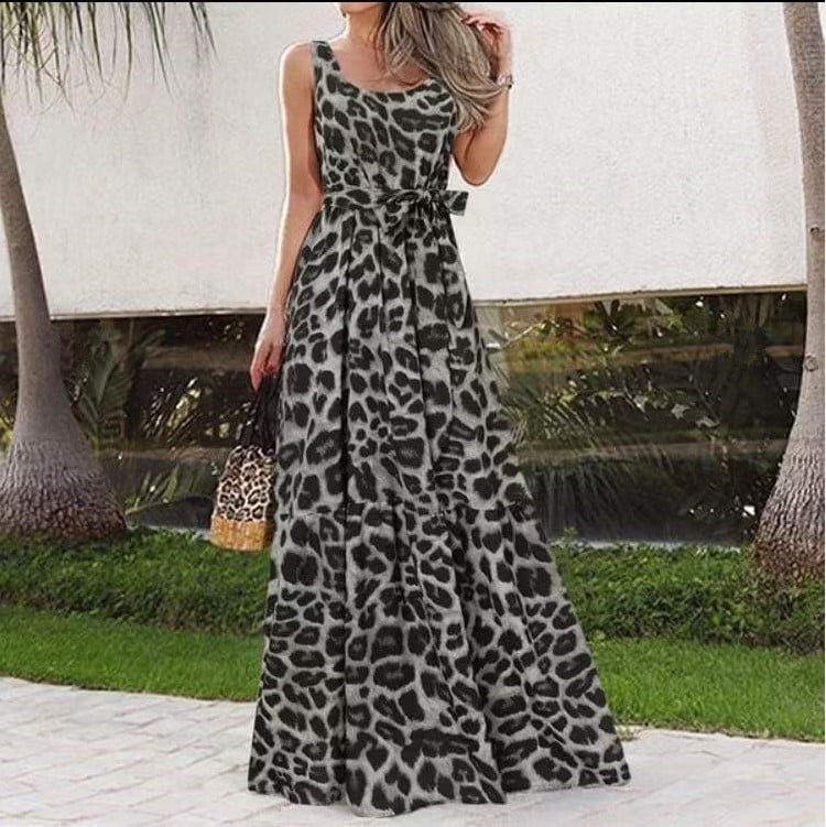 Irregular Belted Sleeveless Maxi Cake Dress
