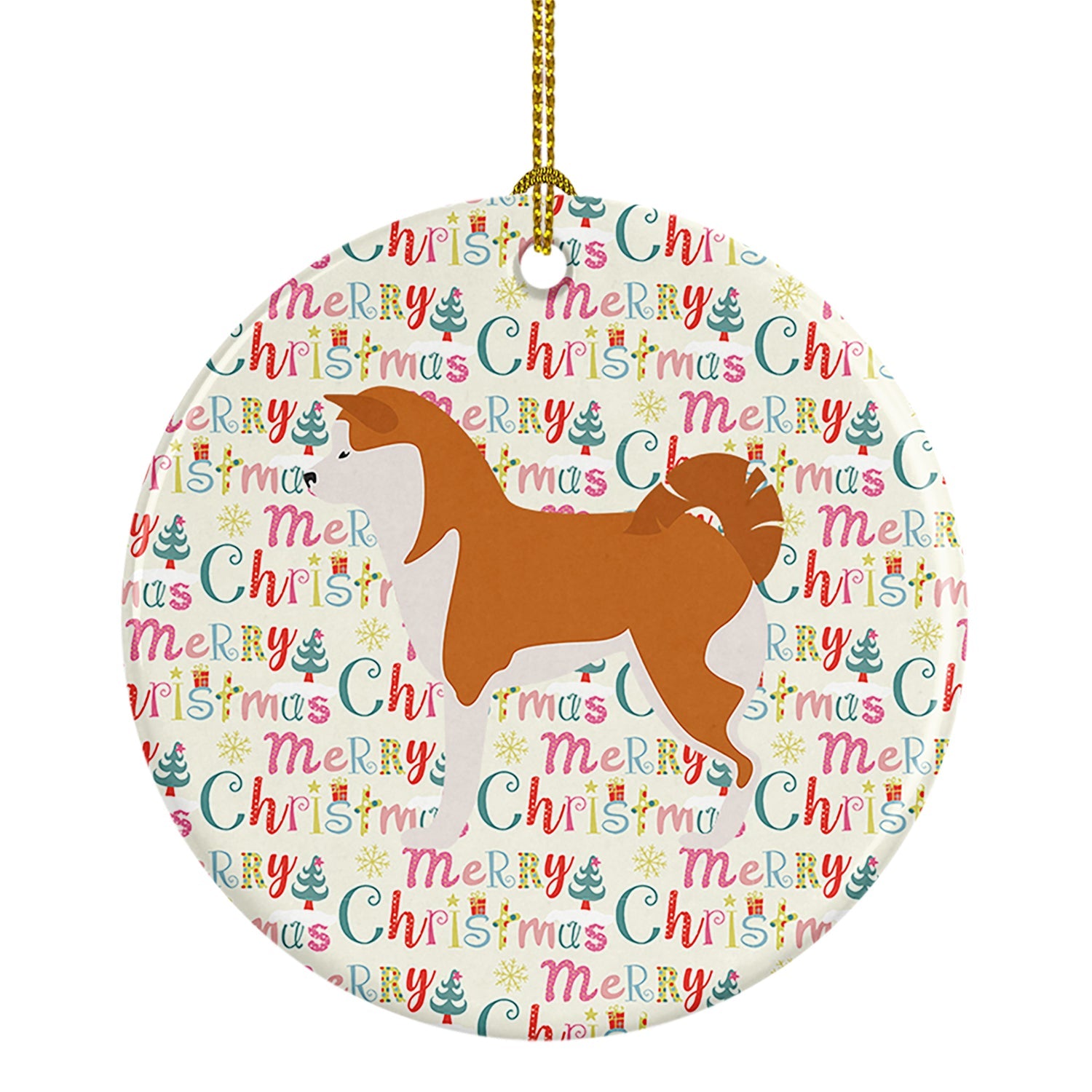 Akita Merry Christmas Ceramic Ornament