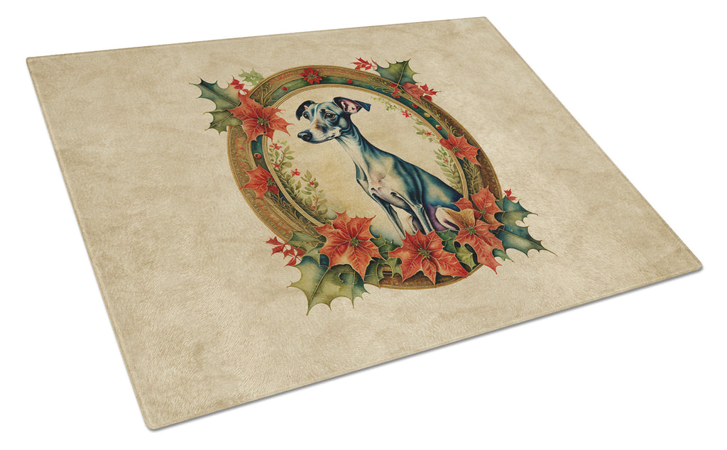 Italian Greyhound Christmas Flowers Glass Cutting Board