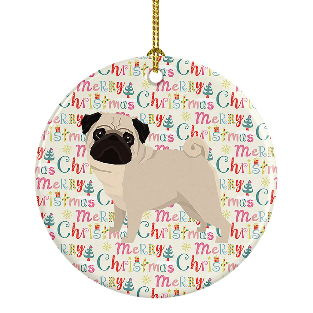 Pug Merry Christmas Ceramic Ornament