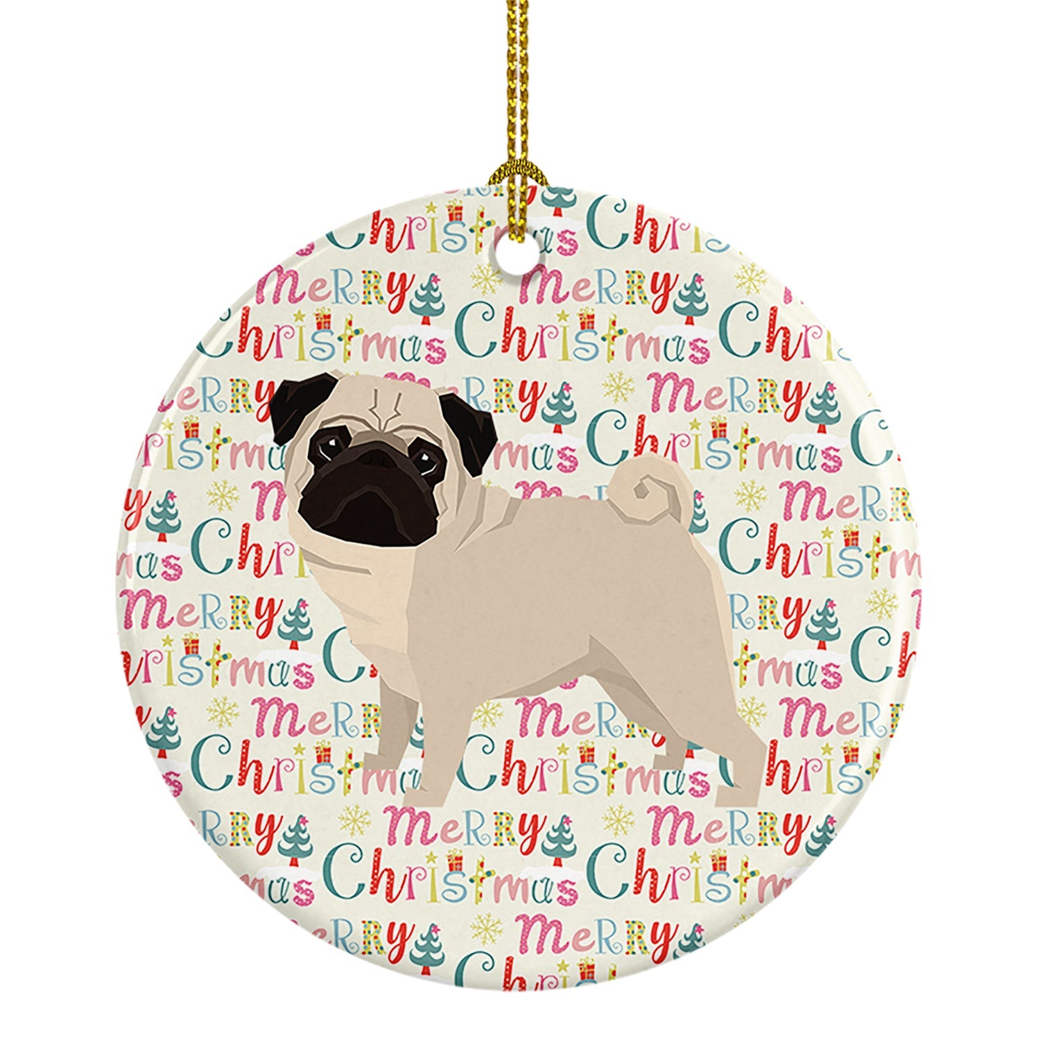 Pug Merry Christmas Ceramic Ornament