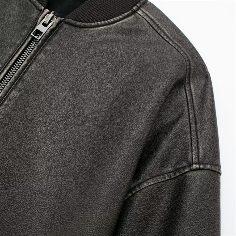 UNIZERA Women's Retro Faux Leather Pilot Jacket Coat