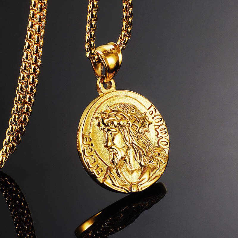 Men's Jesus Round Pendant Necklace | Christian Jewelry