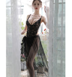 New Style Lace Transparent Nightgown with Cross Back
