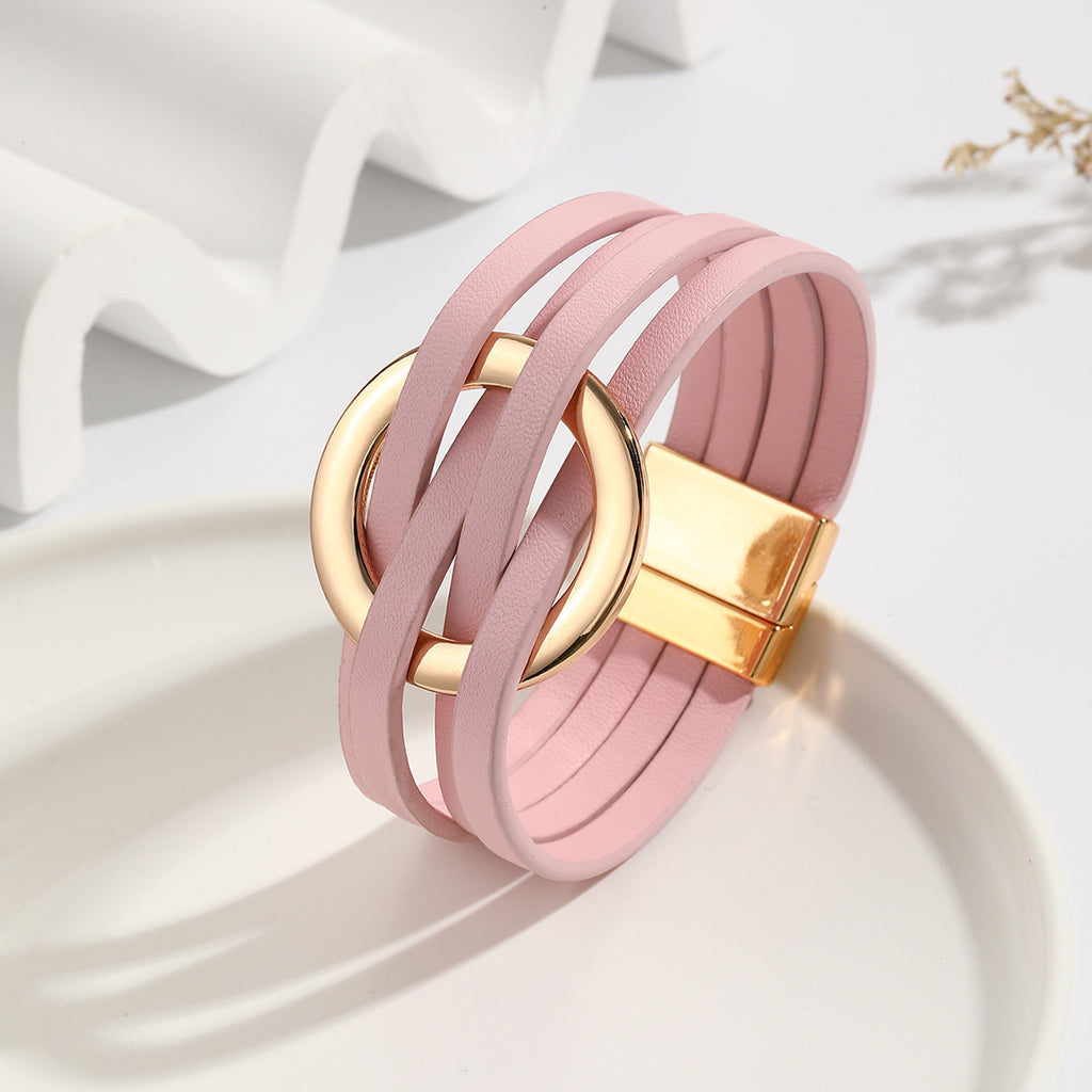 Cross Leather Women's Multi-Layer Cuff Bracelet