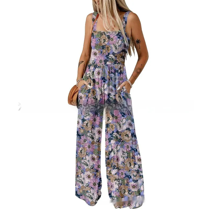 Bohemian Floral-Print Wide-Leg Jumpsuit