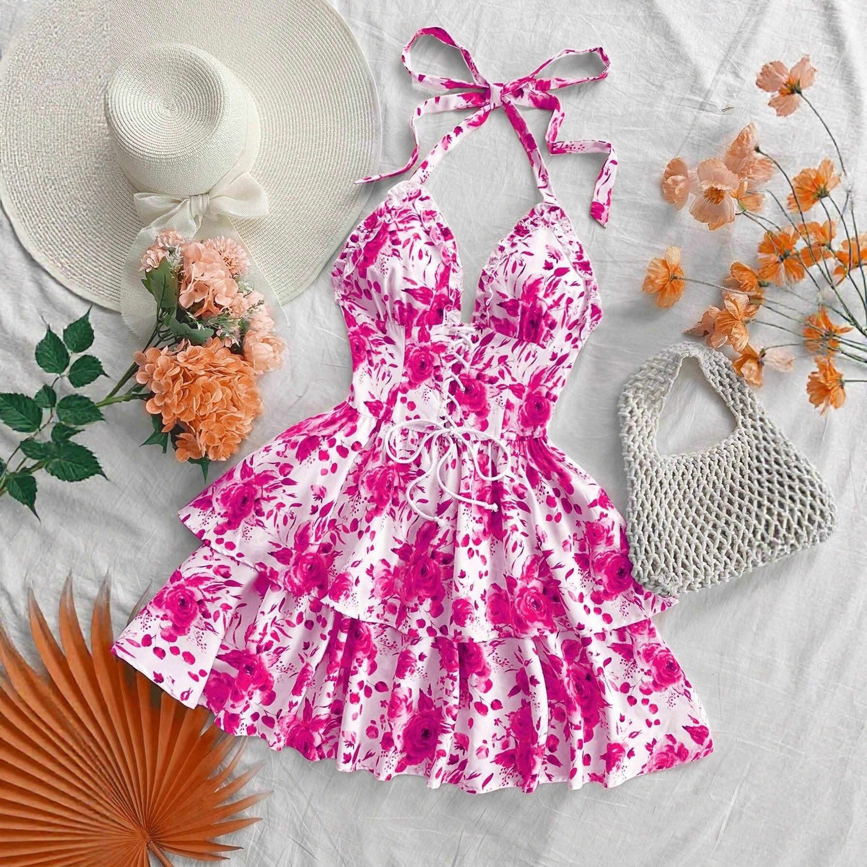 European & American Floral Camisole Dress