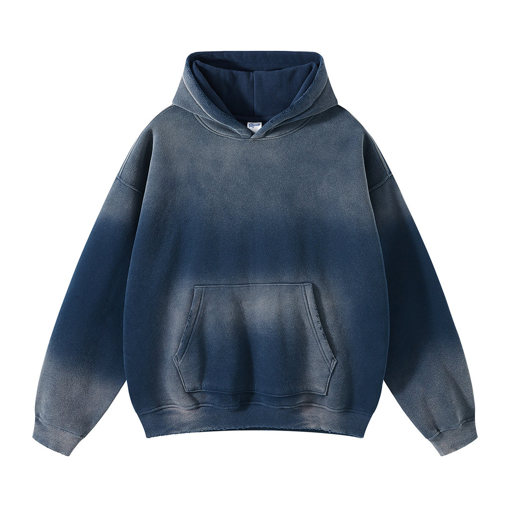 Hooded Sweater with Thick Fur and Spray Dyed Finish