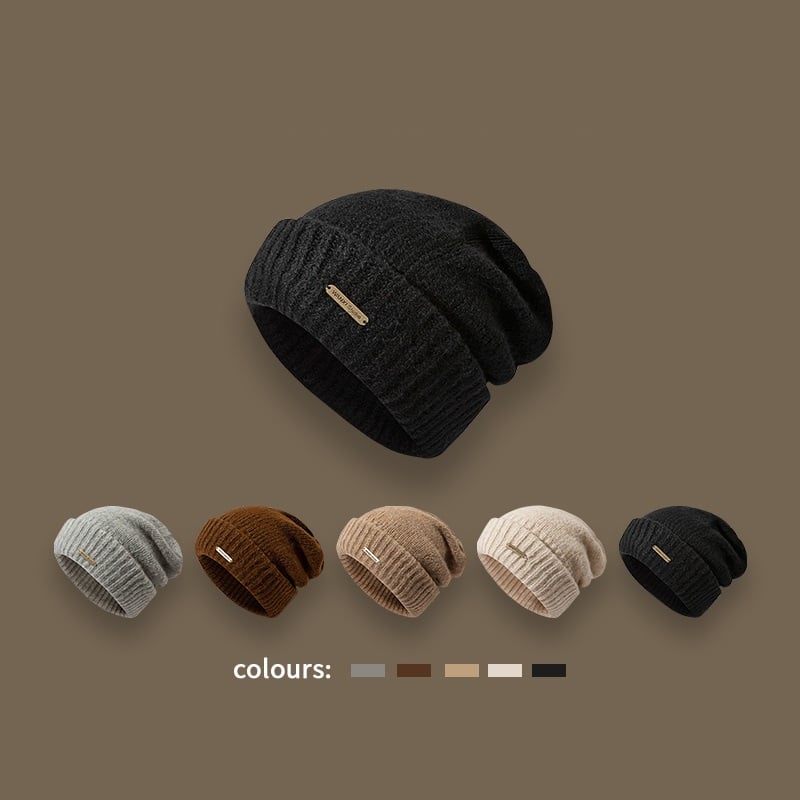 Wool Blend Solid Color Knitted Hat for All Seasons | Embroidered Cap