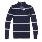 Slim Striped Knit Sweater for Men with Long Sleeves