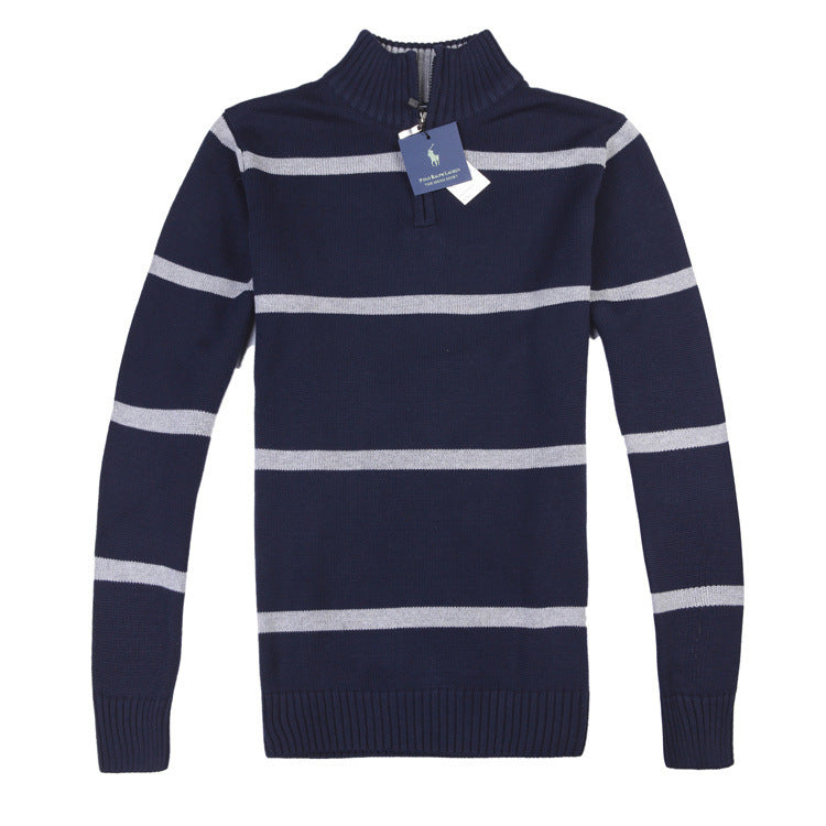 Slim Striped Knit Sweater for Men with Long Sleeves