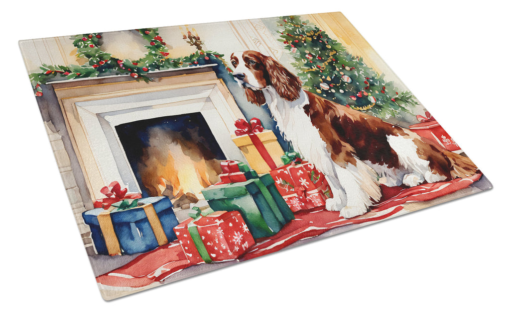 Welsh Springer Spaniel Cozy Christmas Glass Cutting Board