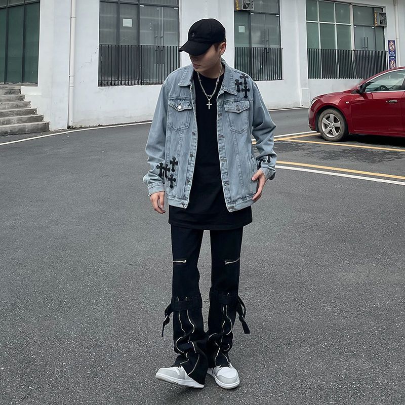 Hip-Hop Loose Embroidered Denim Jacket for Men